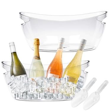 Imagem de Baldes de gelo para festas, balde de gelo, 2 peças de bebida de champanhe acrílico com 2 colheres de balde de gelo para champanhe cerveja e coquetéis de vinho espumante 5,5 L (transparente)