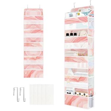 Imagem de Clastyle Organizador de mármore rosa sobre a porta com 5 bolsos organizador de armazenamento para berçário para roupas de adultos, fraldas, brinquedos, armário, prateleira, armazenamento para quarto,