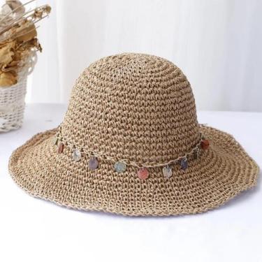 Imagem de Chapéu Balde de Palha Dobrável Multicolorido para Meninas - Chapéu de 