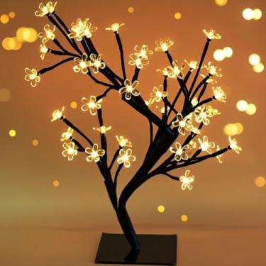 Imagem de Zelo brilhante 45,72 cm LED cerejeira flor árvore luz com temporizador - Bateria operado LED Flor Topo de mesa - árvore de Natal Primavera Decoração de casa - Lâmpada de mesa de árvore de bonsai iluminada Moderna decoração de casa BZY, - Warm White Glow - Clear Petals - Romantic Feel - Adjustable Br