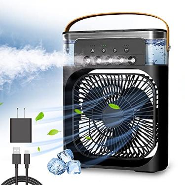 Imagem de NTMY Ventilador de ar condicionado portátil, mini refrigerador de ar evaporativo com luz LED de 7 cores, temporizador de 1/2/3 H, 3 velocidades de vento e 3 modos de spray para escritório, casa, dormitório, viagem (preto)