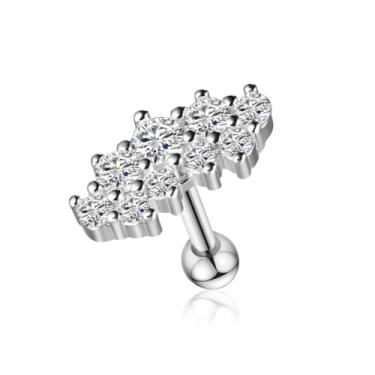 Imagem de FLORA BRINCO PRATA 925 PIERCING HELIX CONCH PIERCING MINIBARBELL PRATA 925 CLUSTER ZIRCÔNIA CRAVEJADA 1.2X8