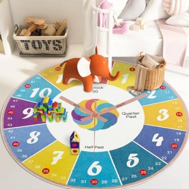 Imagem de Abeigoi Tapete educativo para crianças - Tapete de ensino de sala de jogos de berçário redondo de 1,2 m - Tapete antiderrapante para quarto de crianças multicolorido