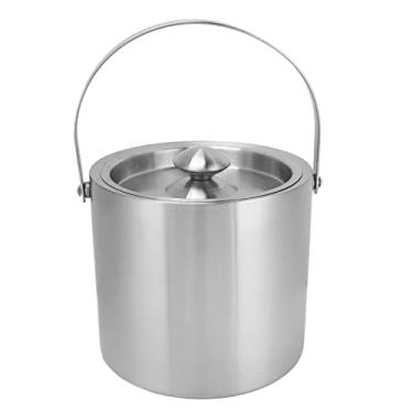 Imagem de Balde de gelo aço inoxidável Bucket de gelo isolado de parede dupla com tampa para cerveja Champagne 3L Capacidade Elegante e segura Projeto Anti -Slip Base Humanized Handal
