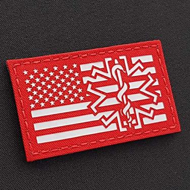 Imagem de Tactical Freaky Hi Viz Reflective USA Flag EMS Medic Star of Life USAR Busca e resgate Medical Paramedic Touch Fastener Patch