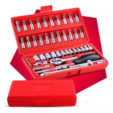 Imagem de Kit Profissional de Ferramentas 46 Peças + Maleta Catraca Jogo De Soquetes Allen Torx Estojo Kit Ferramentas