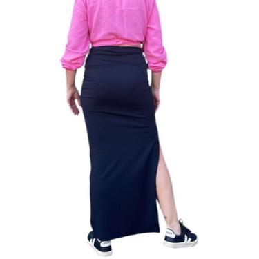 Imagem de Saia longa Preta elastico na cintura - LE JULIE, Preto, M, 92% POLIÉST