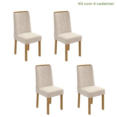 Imagem de Conjunto 4 Cadeiras Estofadas Astrid Móveis Lopas Amêndoa Clean/Linho Rinzai Bege