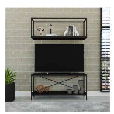 Imagem de Conjunto Rack Para Tv Até 50 Polegadas 1 Nicho Aéreo Estilo Industrial Active Yescasa Preto Onix