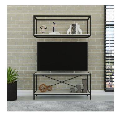 Imagem de Conjunto Rack Para Tv Até 50 Polegadas 1 Nicho Aéreo Estilo Industrial Active Yescasa Snow