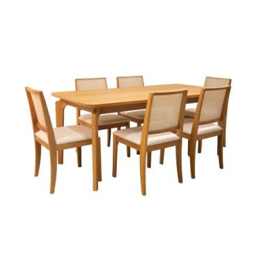 Imagem de Sala de Jantar Mesa Siena 180x90 Tampo Madeira Canto Copo 6 Cadeiras B