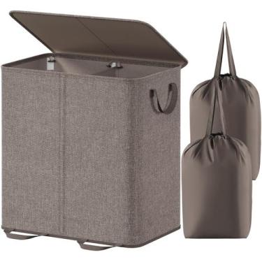 Imagem de Cesto de roupa suja Lifewit Double com tampa e sacos removíveis 136L