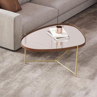 Imagem de Mesa de Centro Orgânica Alamanda com Espelho Castanho/Dourado - Jb Bec