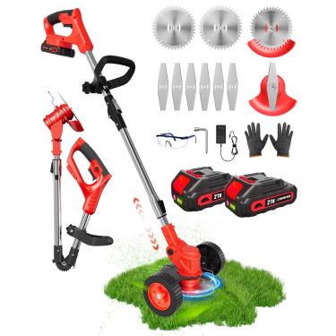 Imagem de JarryStart Cortador De Grama Sem Fio 21 V, Operado Por Bateria, 2 Cortadores Elétricos 2,0 Ah, Aparador/Roçadeira/Cortador Dobrável 3 Em 1 Com 8 Lâminas (Sem Fio) E Rodas Removíveis