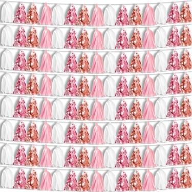 Imagem de Hysilla 8P Rosa Branco Pêssego Ouro Borlas Franjas Metálicas Guirlanda Banner, Banners Para Carros Alegóricos, Casamento, Aniversário, Natal, Chá De Bebê/Noiva/Formatura Decorações Festa