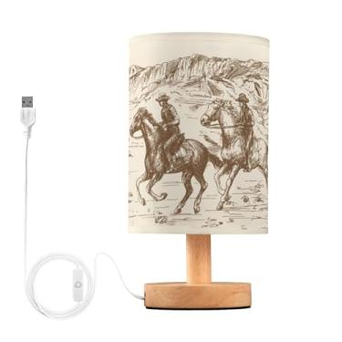 Imagem de BOENLE Abajur De Cabeceira Estilo Cowboy Do Deserto Ocidental Para Quarto, Mesa Com Led, Portas Usb, Base Madeira, Sala Estar, Dormitório E Escritório