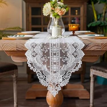 Imagem de SUTAVIA Caminhos De Mesa Retangulares Florais Com Bordados Requintados Renda Branca, Elegante Cômoda, Cachecol, Decoração Rústica E Chique Para Casa, Cozinha, Festas Casamento, Sala Estar (Branco, 3