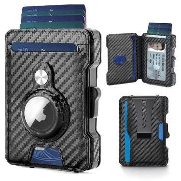 Imagem de Carteira masculina AirTag fina com bloqueio de RFID com clipe para dinheiro, porta-cartão de crédito minimalista para Apple Air Tag, caixa de cartão pop-up, capacidade para mais de 10 cartões | janela