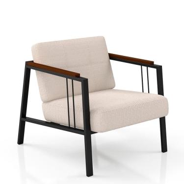 Imagem de Poltrona Decorativa Pomezia Estilo Industrial Preto/bouclé Off - M.a