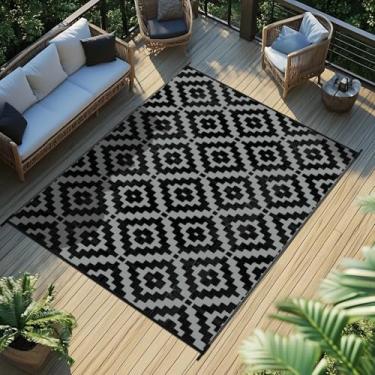 Imagem de Favoyard Tapete para ambientes externos, 1,5 x 2,4 m, impermeável, reversível, de plástico, para decoração, espaço externo, grande área de acampamento, tapete para varanda, varanda, quintal