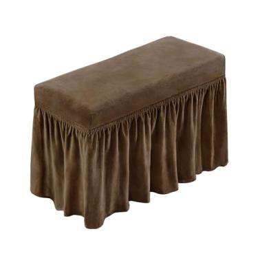 Imagem de NICEEC Capa de banco de piano elástica de elastano com saia removível, capa retangular lavável para banco de piano dueto, protetor de almofada (marrom)