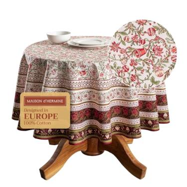 Imagem de Maison d' Hermine Toalha de mesa redonda 100% algodão 164 cm toalha de mesa reutilizável decorativa uso diário para sala de jantar, casa de fazenda, casa, festa, festa e casamento - Reveillon Au