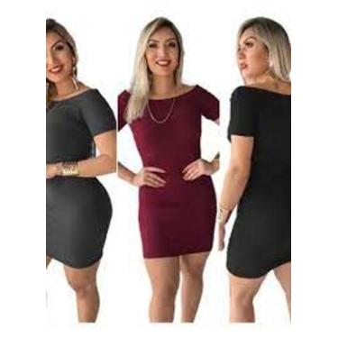 Imagem de Vestido feminino ombro a ombro curto manga curta malha canelado - Filo