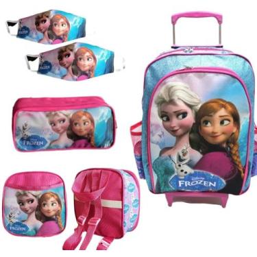 Imagem de Kit mochila de rodinhas frozen escolar infantil meninas brilho moda fe
