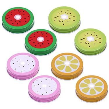 Imagem de Cosmos 8 peças de tampas de pote de vidro de boca regular, tampas decorativas de jarras de metal, compatíveis com potes de conserva, design de furo de palha em padrão de 4 cores sortidas