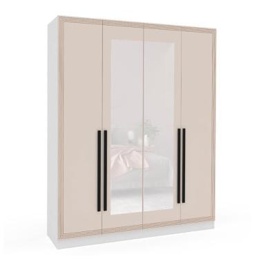 Imagem de Guarda-Roupa Casal com Espelho Valência 4 Portas 4 Gavetas Branco e Creme