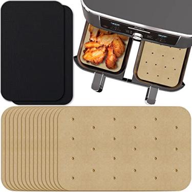 Imagem de WMKGG Papel de pergaminho Air Fryer cru para Ninja Foodi Dual Air Fryer DZ201, DZ401, 200 peças de forros de papel para fritadeira a ar perfurada, folhas de acessórios Ninja de cesta dupla