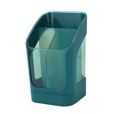 Imagem de Creative Multifuncional Desktop Pen Portup Brush Organizador do organizador com gaveta 3 Compartimentos de grande capacidade para material para animais de estimação do escritório (Verde escuro)