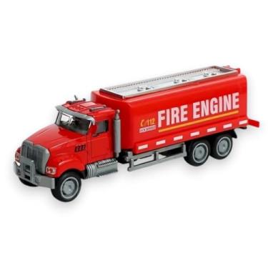 Imagem de Caminhão Miniatura de Coleção, Coletor de Lixo, Bau, Combústivel e Bombeiros, Cabine de Ferro, Pneus de Borracha (BOMBEIRO TANQUE)