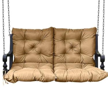 Imagem de Almofada de balanço para varanda com encosto – à prova d'água de 12,7 cm espessa, almofada externa para todos os climas para balanços de 2 a 3 lugares, tecido resistente de secagem rápida com bolso