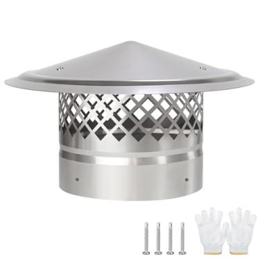 Imagem de CLLOMAGY Tampa de chaminé de 15 cm, tampa de chaminé superior de cone com tela, protetor de cobertura de tubo de fogão de madeira de chuva de telhado, capa de exaustão de lareira para tubo de fogão