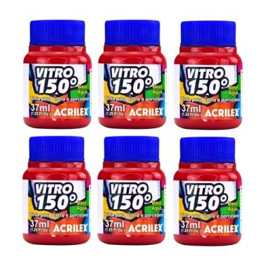 Imagem de Kit Com 6 Tintas Acrilex para Vidro 37ml - Vitro 150 Escolha Sua Cor à Base de Água, Cerâmica e Porcelana Durabilidade e Acabamento Impecável em Projetos de Pintura em Vidro, Porcelana, Cerâmica e Faiança. (Vermelho Escarlate 508)