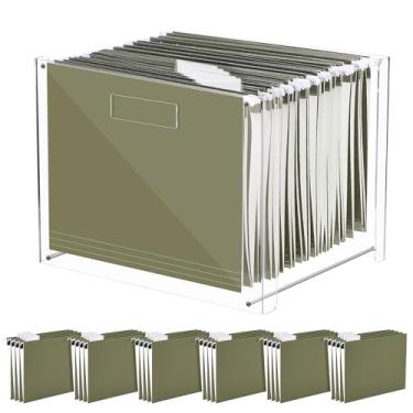 Imagem de Dispowreath 24 pastas de arquivo suspensas com organizador de acrílico para carta/a4 caixa de armazenamento de arquivos transparente com alças para uso doméstico e escritório (verde, clássico)