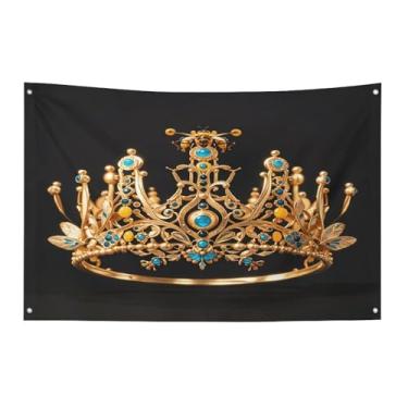 Imagem de Bandeira com quatro furos bandeiras para todos os climas coroa de abelha rainha dourada impressa bandeira decorativa bandeiras de poliéster adequadas para uso interno e externo 89 x 159 centímetros