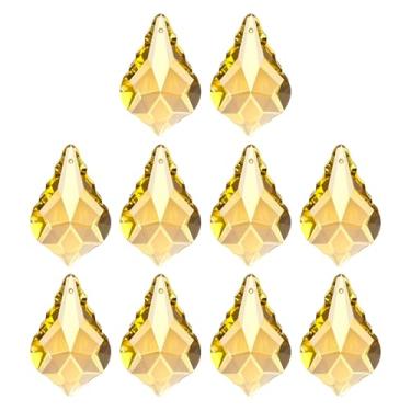 Imagem de PATIKIL Pingentes de cristal K9, contas de gota, pacote com 10 peças de prismas de lustre de 38 mm, contas de folhas penduradas, lâmpada faça você mesmo para decoração de artesanato, amarelo dourado