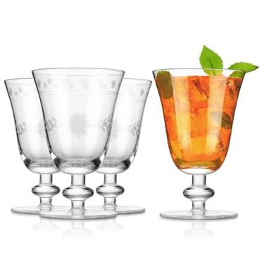 Imagem de Royalrose Taças de vinho vintage premium Delight, 283 g – sopradas à mão com haste gravada, vidro clássico para casamentos, jantares e presentes de Natal (Cálices vintage)