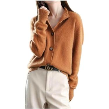 Imagem de Cardigan Sweater Cardigans Mulheres Tendência Designer Cashmere Mulheres Malha Crochê Tops, Beige, XL