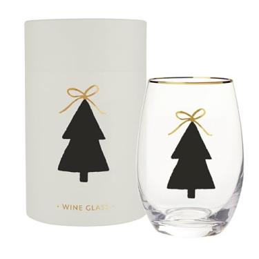 Imagem de Santa Barbara Design Studio Taça de vinho sem haste de férias com detalhes em folha dourada e caixa de presente, comporta 43 ml, árvore com laço
