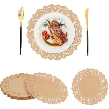 Imagem de Pacote com 100 tapetes de papel redondos, guardanapos de papel kraft marrom de 33,5 cm, almofadas de mesa descartáveis para decoração de festa de casamento, aniversário, jantar