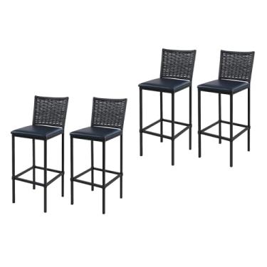 Imagem de Conjunto 4 Banquetas Turquia Alta em Aço com Assento Estofado e Encosto de Junco Preto