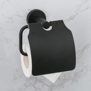 Imagem de Acessórios para banheiro Toalheiro Prateleira Barra Suporte para rolo de papel com capa Suporte para toalha de mão Gancho para roupão Suporte para escova de vaso sanitário Preto (com capa)