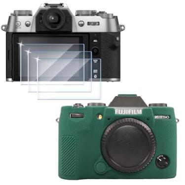 Imagem de Protetor de tela (3 + 1 pacote) compatível com Fuji Fujifilm X-T50 /XT50, filme de vidro temperado antiarranhões de alta definição e capa de silicone macio para Fujifilm X T50 (verde)