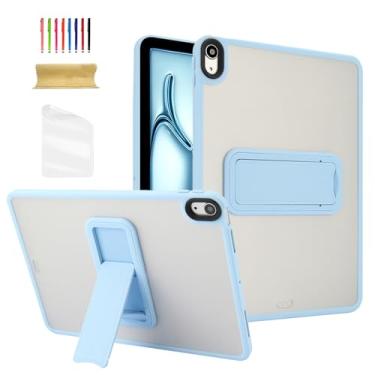 Imagem de Dteck Capa transparente para Apple iPad Pro de 13 polegadas (M4) versão 2024 com suporte dobrável, película protetora de tela e caneta, capa traseira transparente, fina, leve, à prova de choque, azul