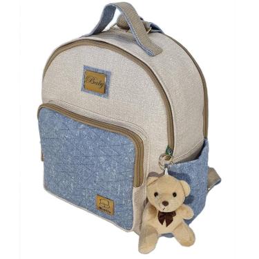 Imagem de Mochila Maternidade Bebe Enxoval Miellu Jeans + Ursinho