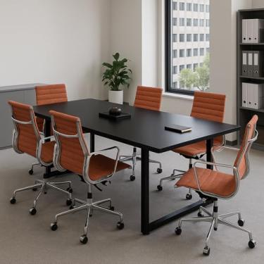 Imagem de Mesa Diretor Reunião Escritório Estilo Industrial Moderno 190x80 6 Lugares Tampo MDP (Preto)