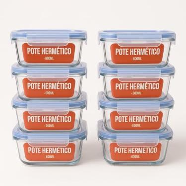 Imagem de KIT 08 Potes de Vidro Retangular com Tampa Hermética 600ml Cor:Sortido